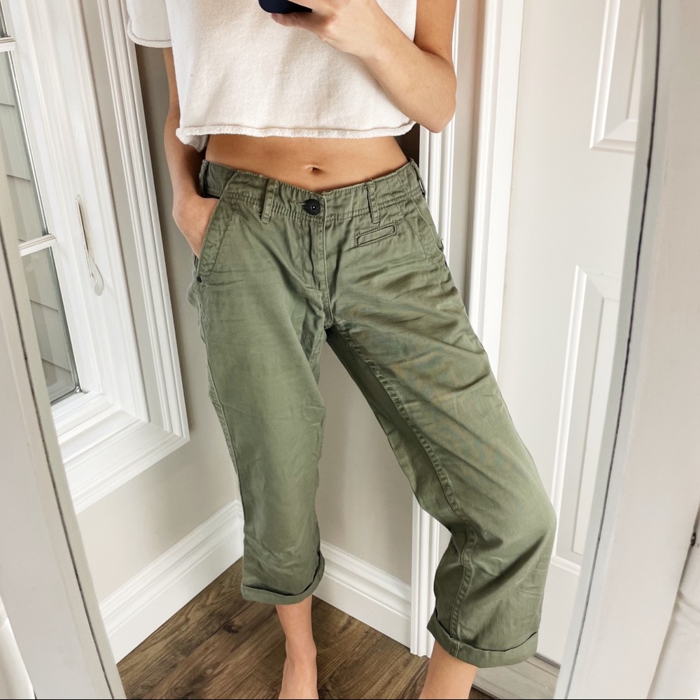 Elle Olive Green Denim Cuff Capri Pants 2
